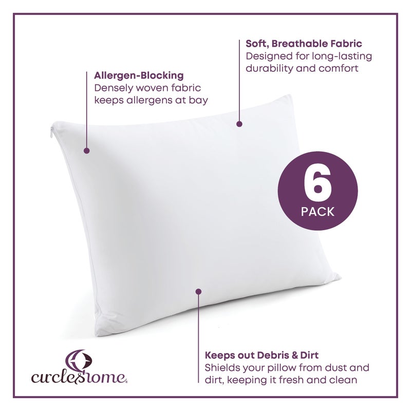 CirclesHome Standard Zippered Pillow Protectors | 100% Cotton Breathable Pillow Covers | Protects Pillows from Dirt, Dust, and Debris | (Standard 20x26 - Set of 6) - Image 2
